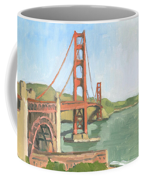 Golden Gate Bridge Coffee Mug featuring the painting Golden Gate Bridge San Francisco California by Paul Strahm