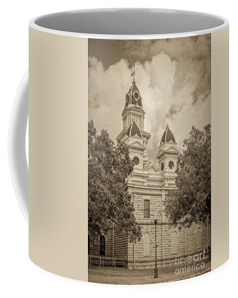 Goliad Courthouse In Sepia Coffee Mug featuring the photograph Goliad Courthouse in Sepia by Imagery by Charly