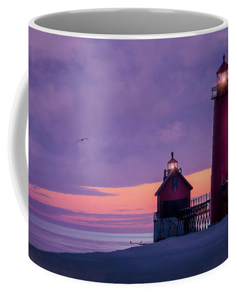 Grand Haven Coffee Mug featuring the photograph Grand Haven Lighthouses, Michigan by Liesl Walsh