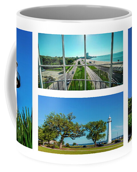 Biloxi Coffee Mug featuring the photograph Grand Old Lighthouse Biloxi MS Collage A1a by Ricardos Creations