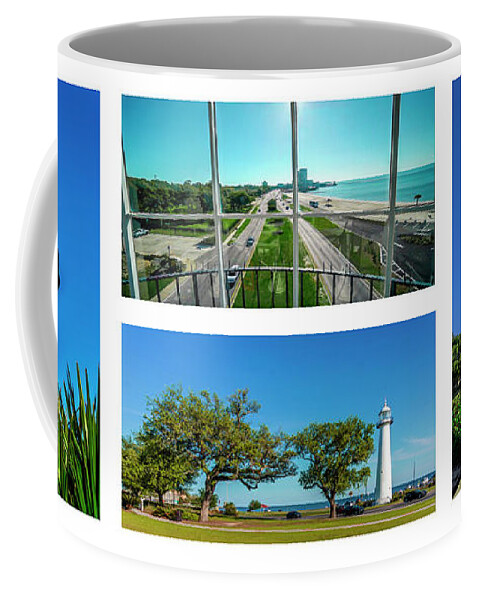Biloxi Coffee Mug featuring the photograph Grand Old Lighthouse Biloxi MS Collage A1b by Ricardos Creations