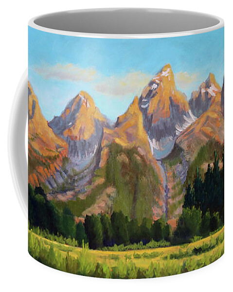 Grand Tetons Coffee Mug featuring the painting Grand Tetons by Kevin Hughes
