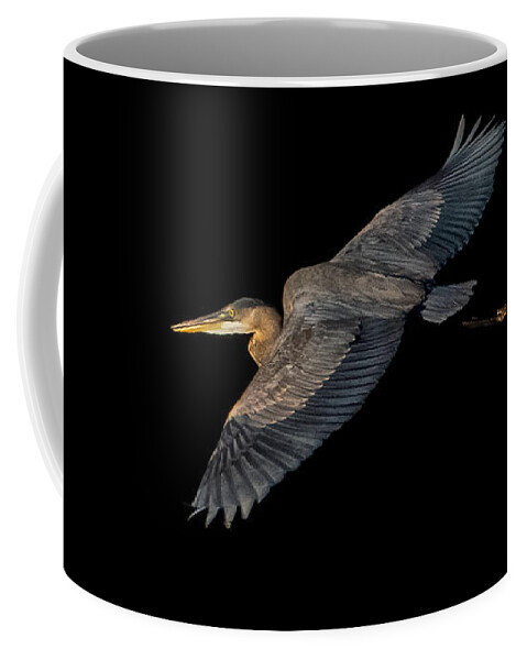 Heron Coffee Mug featuring the photograph Great Blue Heron Flight by Lisa Manifold