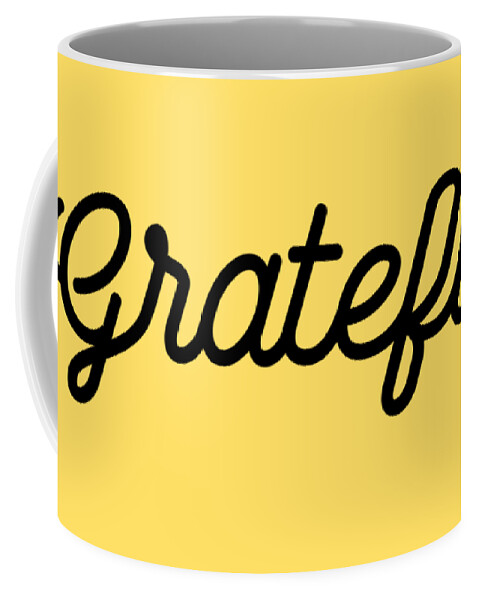 Grateful Coffee Mug featuring the mixed media Grateful - Modern, Minimal Typographic Print - Black and white - Gratitude Poster by Studio Grafiikka