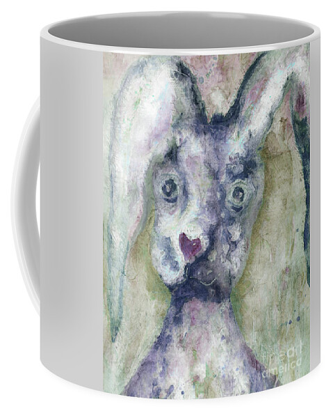 Bunny Coffee Mug featuring the painting Gray Bunny Love by Claire Bull