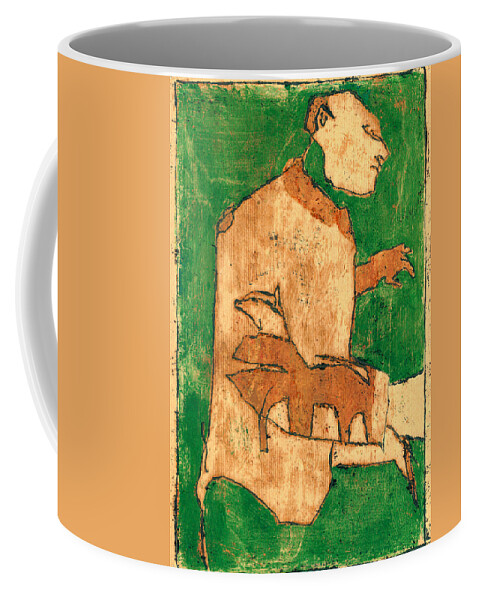 Green Coffee Mug featuring the painting Green Man and his pet dog portrait by Edgeworth Johnstone