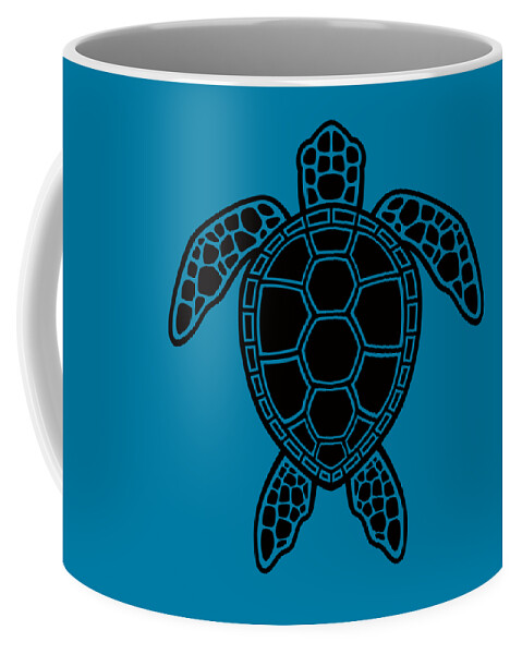 Green Coffee Mug featuring the digital art Green Sea Turtle Design - Black by John Schwegel