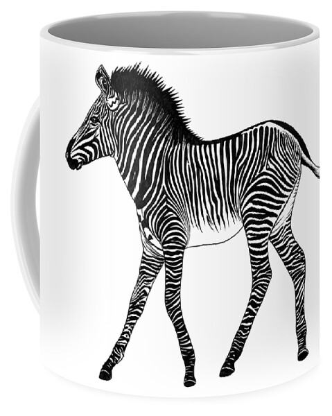 Zebra Coffee Mug featuring the drawing Grevy's zebra foal by Loren Dowding