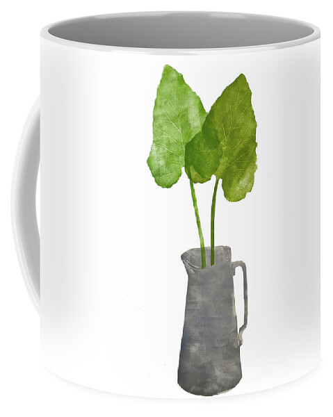 Spring Flowers Coffee Mug featuring the painting Grey Jug With Leaves by Sarah Thompson-engels