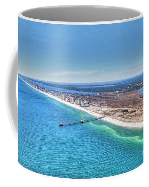  Coffee Mug featuring the photograph GSP Pier and Beach by Gulf Coast Aerials -