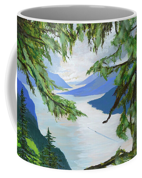 Mountain Coffee Mug featuring the painting Guided through the Fjords by Lynn Hansen