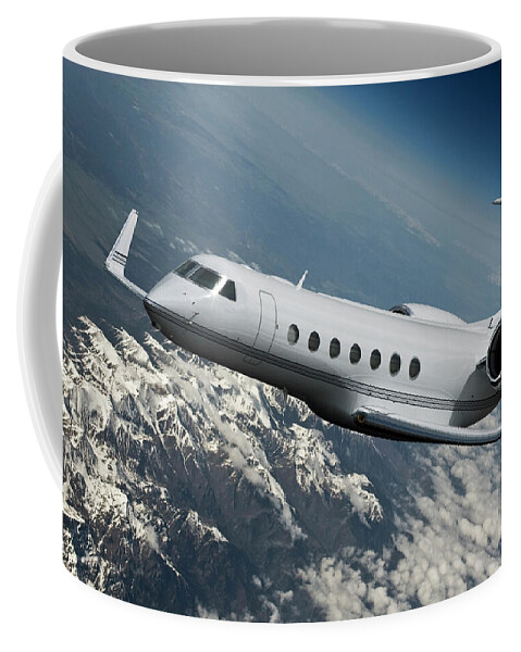 Gulfstream 550 Business Jet Coffee Mug featuring the mixed media Gulfstream 550 Business Jet by Erik Simonsen