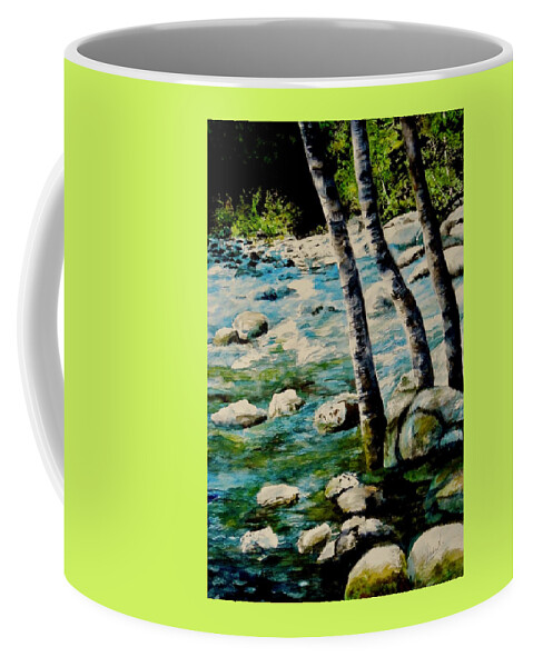 Rocky Waterfall Coffee Mug featuring the painting Gushing Waters by Sher Nasser