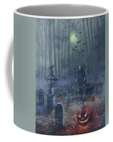 Halloween Coffee Mug featuring the painting Halloween Night by Tom Shropshire