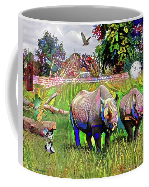 Rhinoceros Coffee Mug featuring the digital art Hallucination by Pennie McCracken