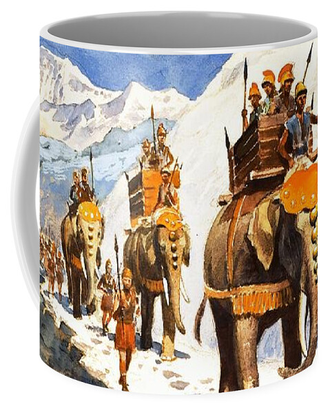 Elephants Coffee Mug featuring the painting Hannibal In The Alps by Rb Davis