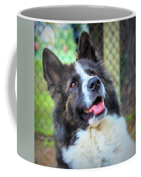 Art Coffee Mug featuring the digital art Happy Dog Painted Portrait by Rick Deacon