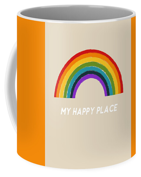 Rainbow Coffee Mug featuring the mixed media Happy Place Rainbow- Art by Linda Woods by Linda Woods