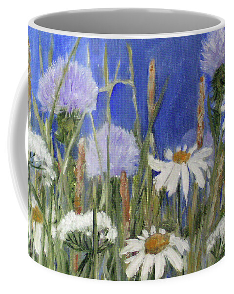 Thistle Coffee Mug featuring the painting Happy Skies by Laurie Rohner