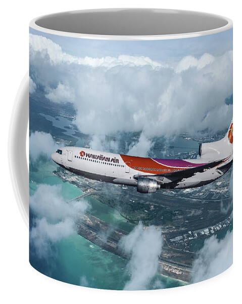 Hawaiian Airlines Coffee Mug featuring the mixed media Hawaiian Airlines L-1011 TriStar by Erik Simonsen