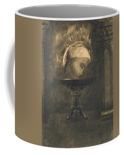 19th Century Art Coffee Mug featuring the drawing Head Wearing a Phrygian Cap, on a Salver by Odilon Redon
