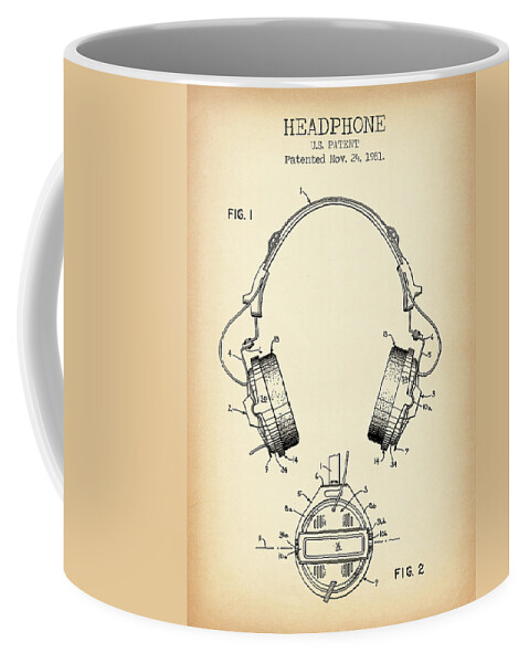 Headphones Coffee Mug featuring the digital art HEADPHONES patent vintage by Dennson Creative