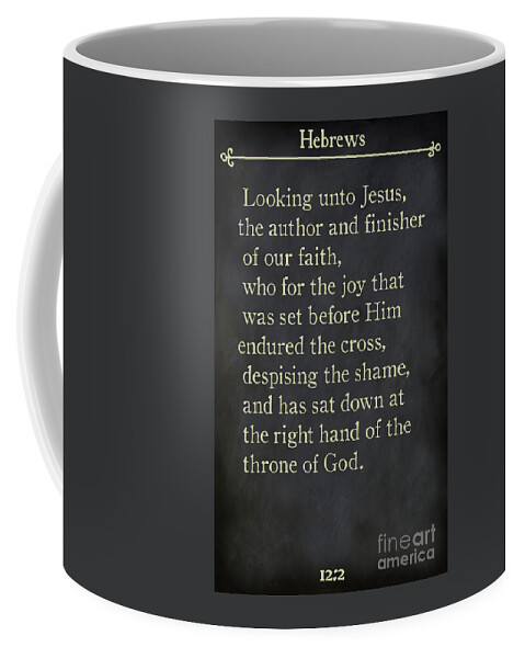 Hebrews Coffee Mug featuring the painting Hebrews 12 2 - Inspirational Quotes Wall Art Collection by Mark Lawrence
