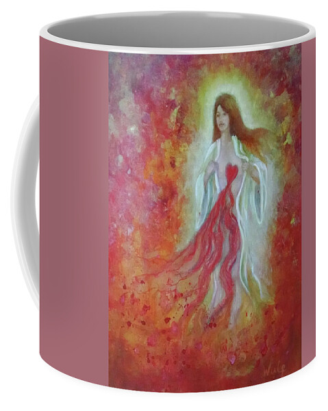 Goddess Coffee Mug featuring the painting Her Heart Bleeds by Bernadette Wulf