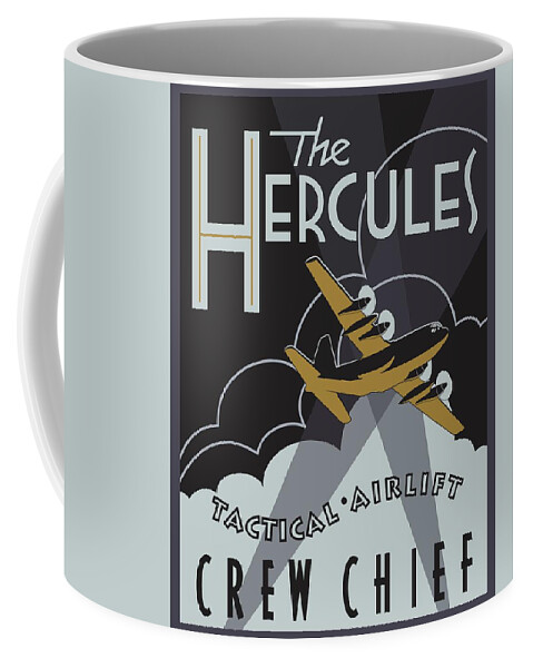 C-130 Coffee Mug featuring the digital art Herk Deco - Crew Chief Edition by Michael Brooks