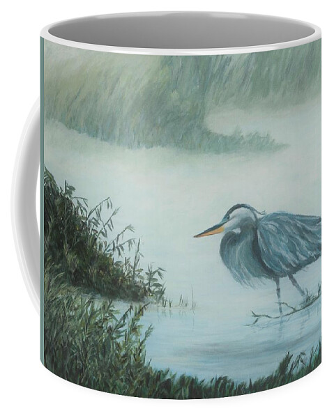 Wildlife Coffee Mug featuring the painting Heron in Mist by Deborah Smith