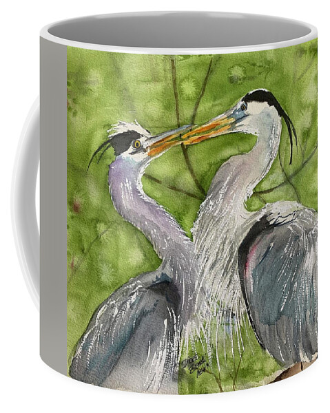 Coffee Mug featuring the painting Heron love by Diane Ziemski