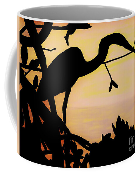Sunset Coffee Mug featuring the drawing Heron Sunset by D Hackett