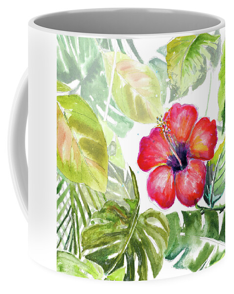 Hibiscus Coffee Mug featuring the painting Hibiscus On Selva by Patricia Pinto
