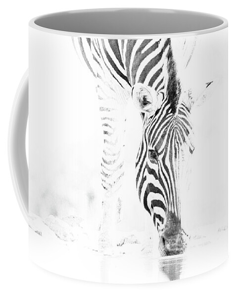 Zebra Coffee Mug featuring the photograph High Key Zebra Drinking by Mark Hunter