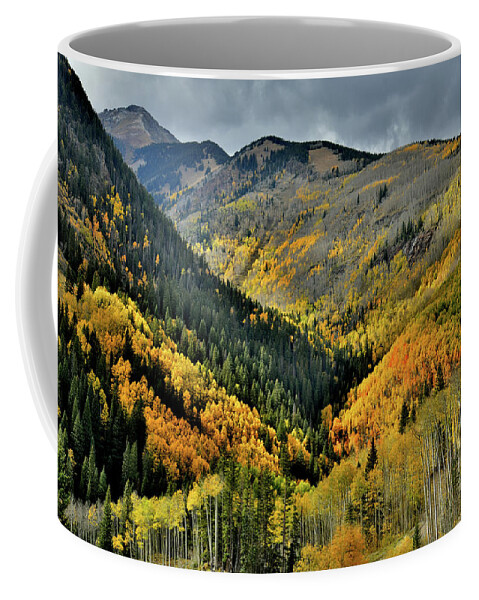 Highway 145 Coffee Mug featuring the photograph Highway 145 Fall Colors in the Spotlight by Ray Mathis