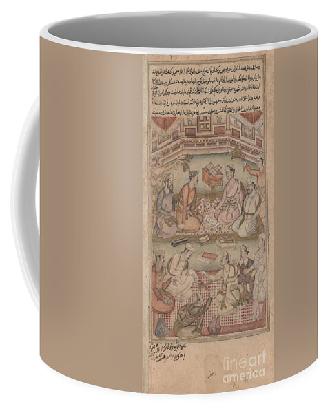 India Coffee Mug featuring the painting Hindu And Muslim Scholars Translate The Mahabharata From Sanskrit Into Persian, Illustration From The Razmnama, 1598-99 by Indian School