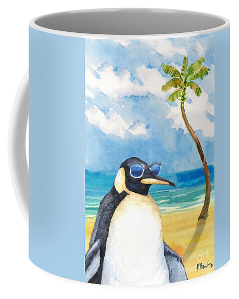 Watercolor Coffee Mug featuring the painting Hip Shades - Penguin by Paul Brent