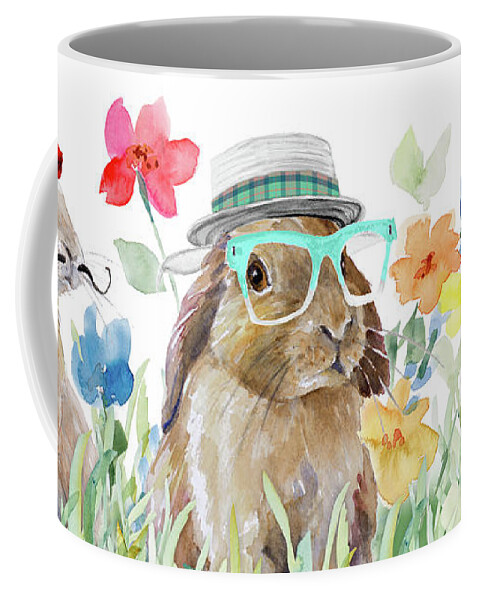 Bunny Coffee Mug featuring the mixed media Hipster Bunny Spring by Lanie Loreth