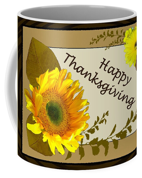 Digital Art Coffee Mug featuring the digital art Holiday Cards Happy Thanksgiving by Delynn Addams by Delynn Addams