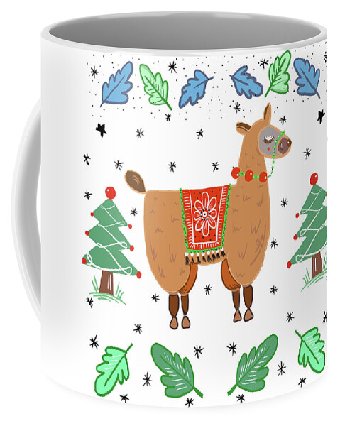 Llama Coffee Mug featuring the mixed media Holiday Llama by Ani Del Sol