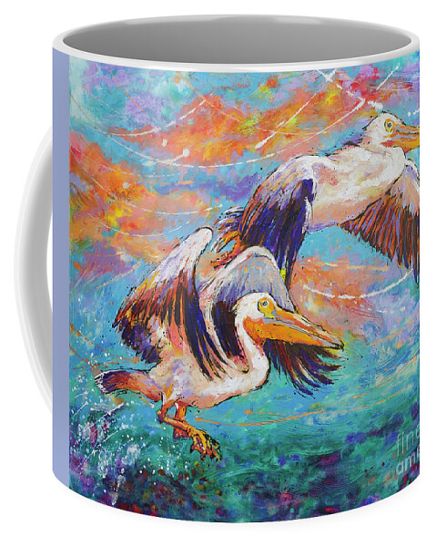  Coffee Mug featuring the painting Homeward Bound Pelicans by Jyotika Shroff