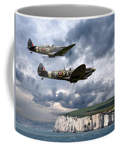 Aircraft Coffee Mug featuring the photograph Homeward Bound Spitfires Over The White Cliffs Of Dover by Gill Billington