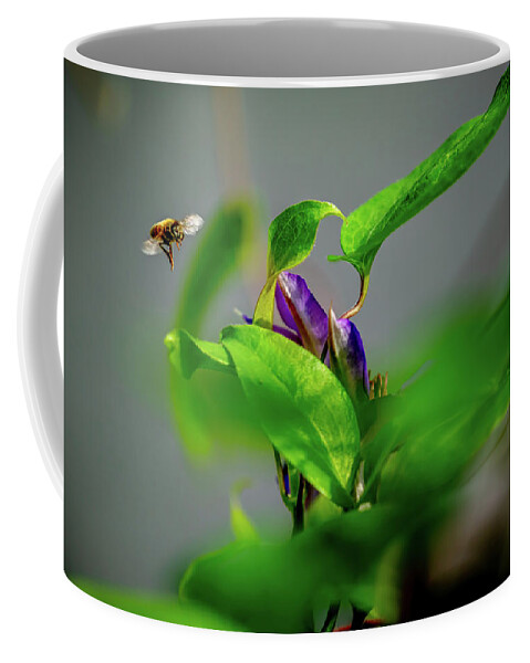 Honey Bee Coffee Mug featuring the digital art Honey Bee perusing the garden by Ed Stines
