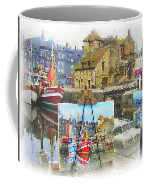 Honfleur Coffee Mug featuring the painting Honfleur Triple View by Joel Smith