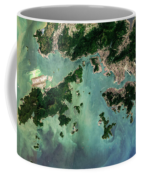 Satellite Image Coffee Mug featuring the digital art Hong Kong from space by Christian Pauschert