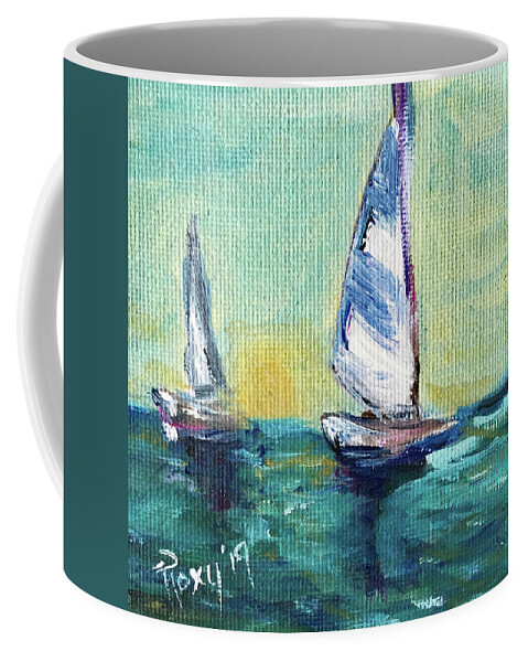 Sailing Coffee Mug featuring the painting Horizon Sail by Roxy Rich