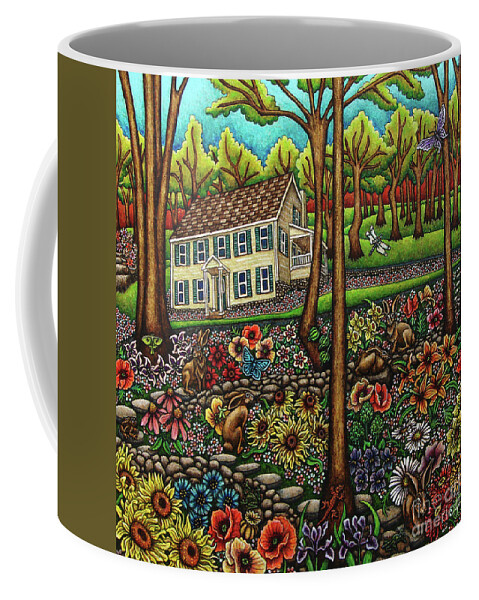 Hare Coffee Mug featuring the painting House In The Meadow by Amy E Fraser