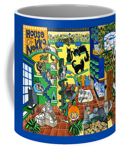 Cat Paintings Coffee Mug featuring the painting House Of Nekko by Dora Hathazi Mendes