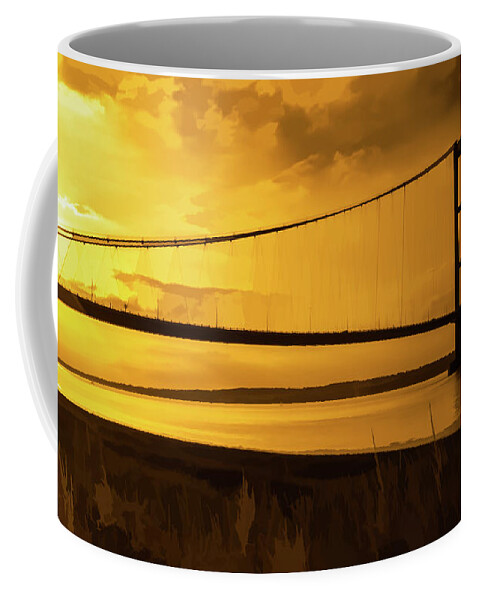 Architecture Coffee Mug featuring the photograph Humber Bridge Golden Sky by Scott Lyons