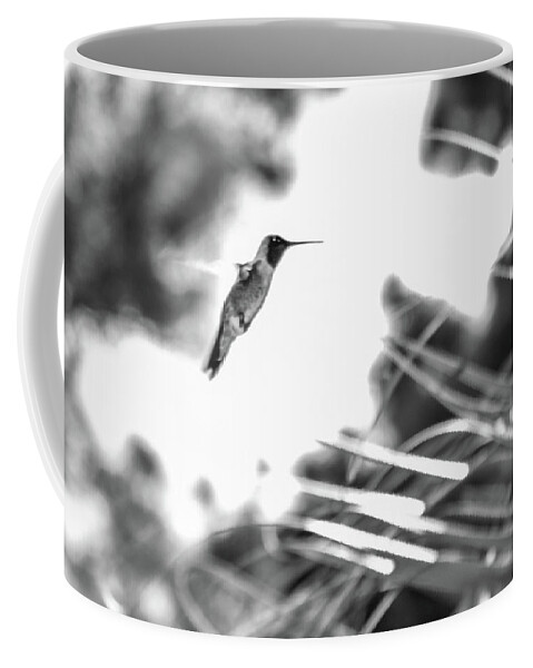 Photograph Coffee Mug featuring the photograph Humminbird in Black and White by Kelly Thackeray